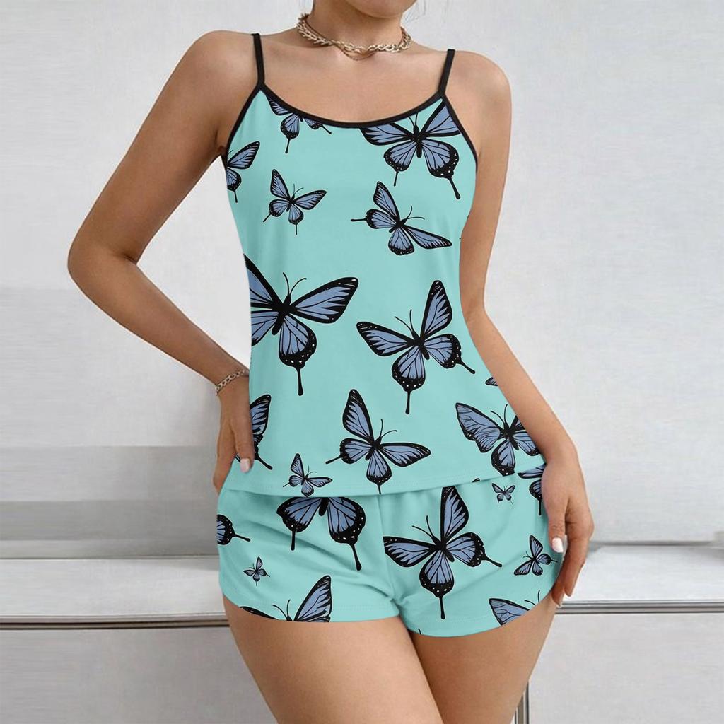 Women Soft 2 Piece Pajamas Set Sleeveless Shorts Set Loungewear Sets Pyjamas Nightwear