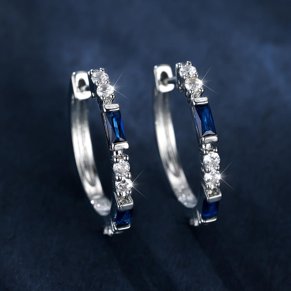 Cute Female Green Blue Stone Clip Earrings Silver Color Minimalist Wedding Jewelry For Women