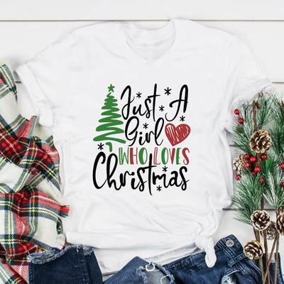 Just A Girl Who Loves Christmas Print Women Xmas T Shirt Harajuku Short Sleeve T Shirt