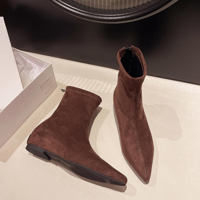 Mode Neu Frühling Herbst Mode Spitz Zehen Elastisch Schlank Damen Stiefeletten Design Interne Erhöhung Stripper Party Kurze Stiefeletten