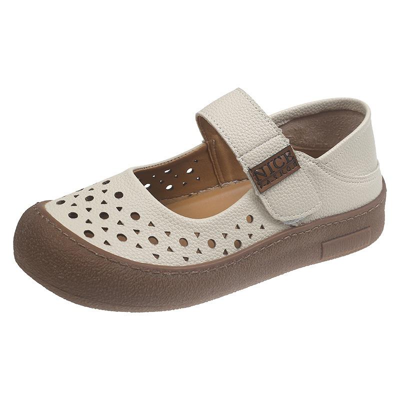 Super soft summer mother shoes bag sandals soft leather hole shoes flat sole soft sole soft surface non-slip medium and old round head women's shoes