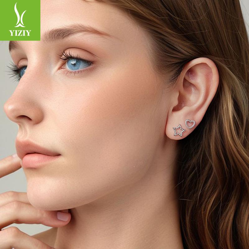 S925 Sterling Silver Hollow Twist Love Stud Earrings Simple Stacking High-Grade Thread Stud Earrings