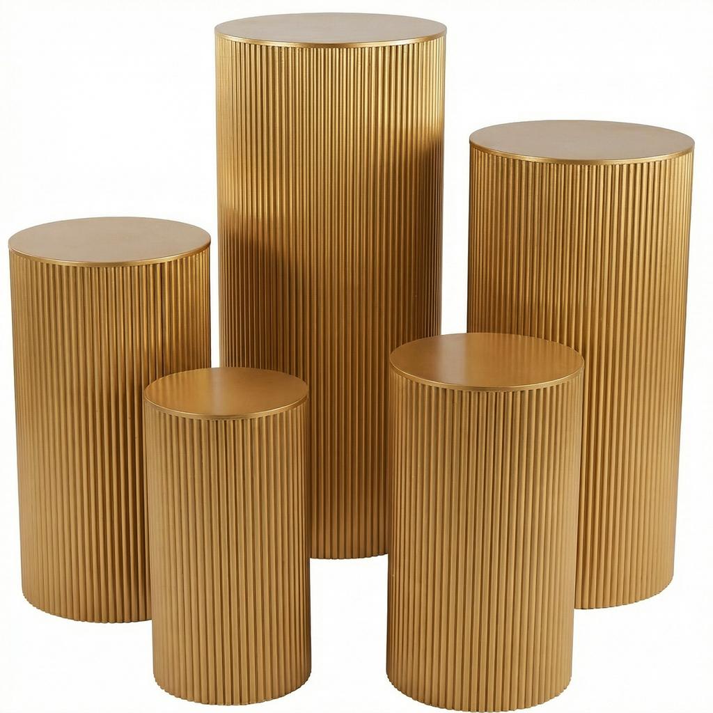 5 Pcs Metal Pleated Cylinder Pedestal Stands Heavy Duty Cake Display Pedestal Stand for Wedding Banquet Vendor Events Decorative