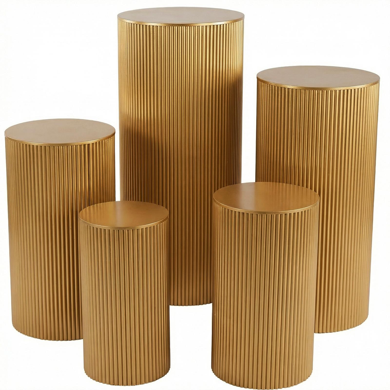 

5 Pcs Metal Pleated Flower Plant Display Plinth Pillars Heavy Duty Cylinder Stands for Wedding Ceremony Birthday Party Art Decor золотой