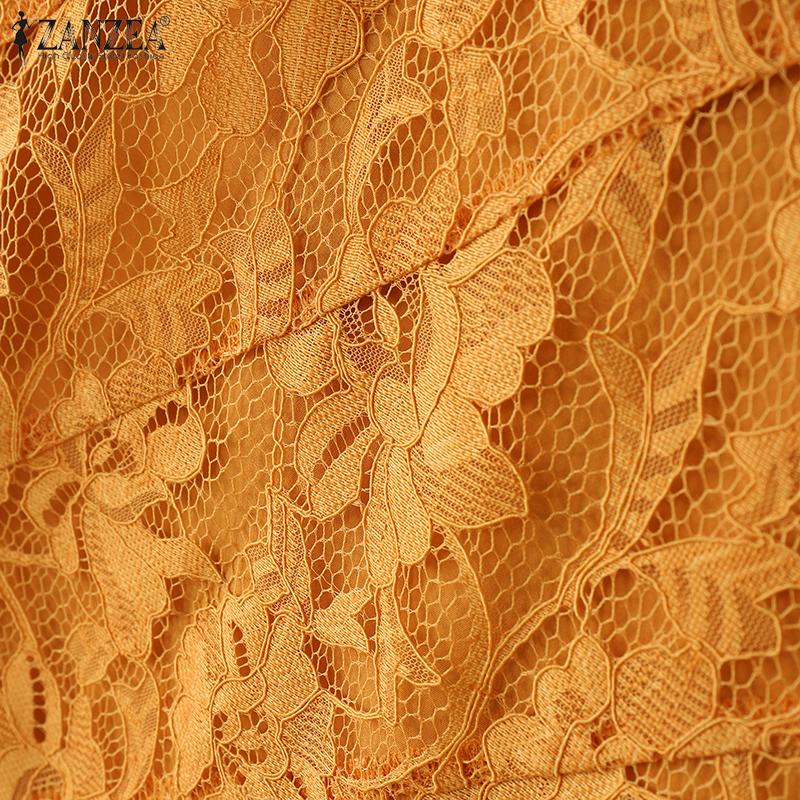 ZANZEA Women Casual Round Neck Half Sleeve Patchwork Lace Blouse