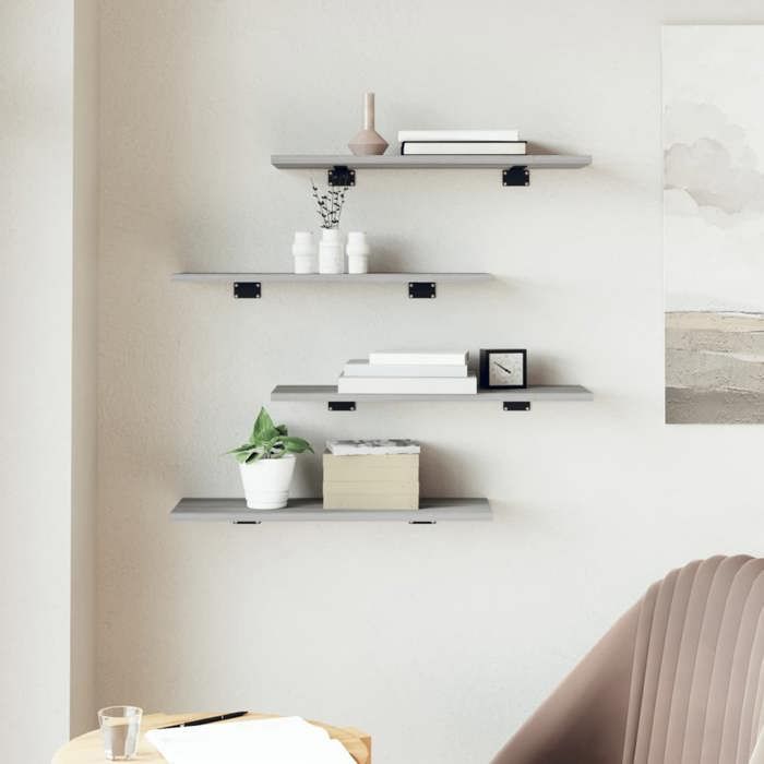VidaXL Wall Shelves 4 Pcs, Floating Shelves with Storage, Floating Bookshelves, Living Room Decorations, 838233