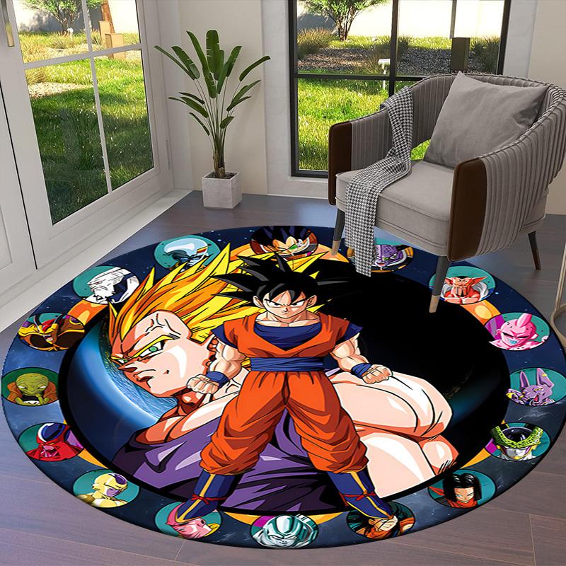 1 Stück Dragon Ball Super Charaktere Rundes Kunstwerk Runder Teppich, Hergestellt aus Polyester, Zur Dekoration von Bürostühlen, Wohnzimmern, Lebendiger Dekorativer Teppich