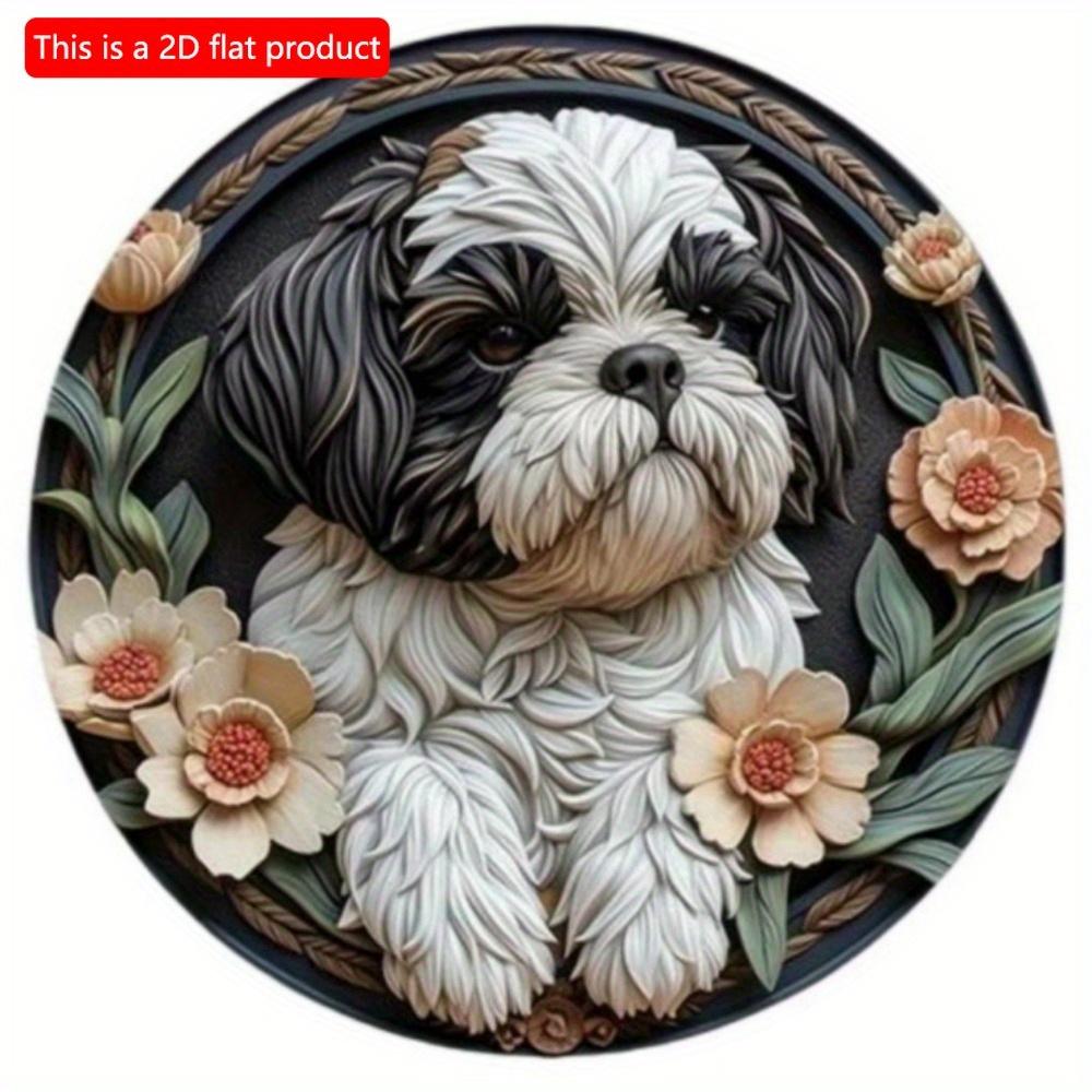 1 szt. 2d płaski okrągły drewniany znak- 20 cm sypialnia sztuczna rzeźba lodowa dekoracja okna wieniec znak dekoracja prezent Shih Tzu motyw dekoracja