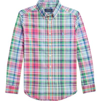 Koszula dziecięca Polo Casual z haftowanym logo w kratę z tafty, jednorzędowa, z długim rękawem, 323862260-038