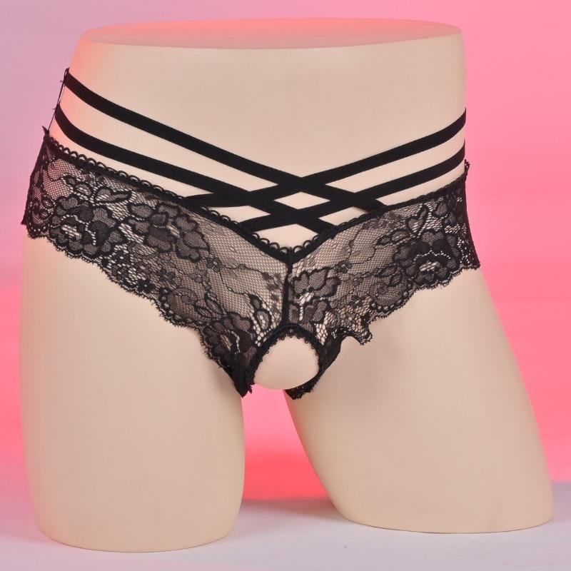 Women Mens Mesh Lace Sheer Briefs Cross-Dressers Femboy Sissy Lingerie Crotchless Panties Low Rise Hollow Out Low Rise Underwear