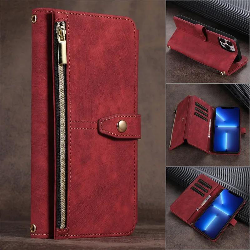 

Zipper Wallet Multi Card Case For iPhone 15 16 13 14 Pro Max 11 12 XS Max XR SE 2022 7 8 Plus Flip Leather Phone Bag Cover Coque iPhone 7Plus 8Plus червоний