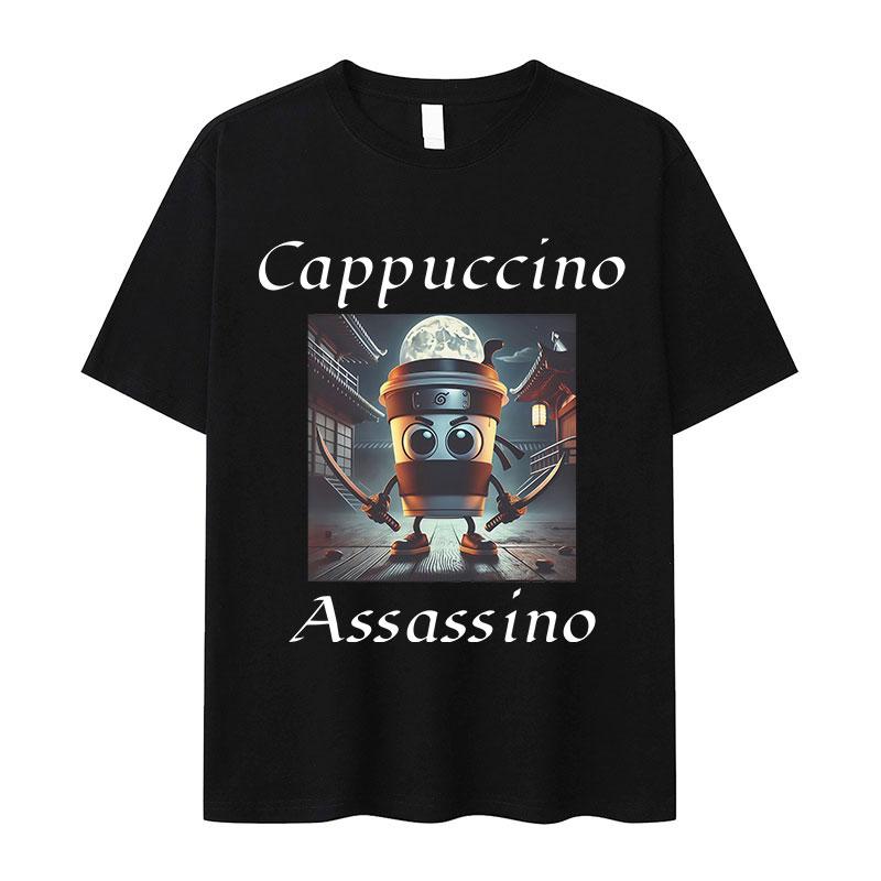Italian T-shirt Brainrot Interesting Cappuccino Assassin Meme Men Kawaii Women Short-sleeved men summer 100% cotton T-shirt