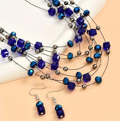 Beautiful Festive Gift Including A Layered Necklace And Earrings Simple Featuring Beads Bohemian-Style Jewelry Set  Unique
