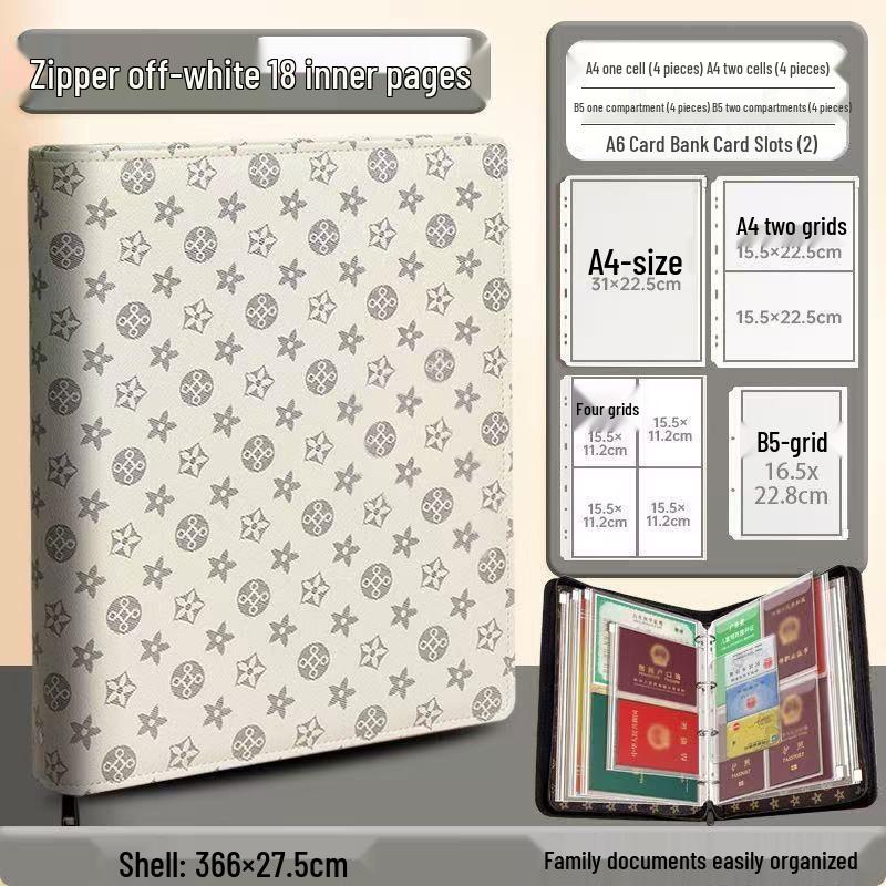 Family Document Storage Bag: Leather Magnetic Buckle A4 Album for Certificates, Receipts & Documents