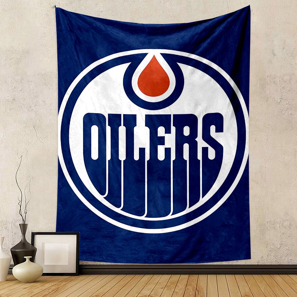 Edmonton Oilers Logo Tapestry Wall Hanging, NHL Hockey Team Art, Sports Wall Decor for Bedroom Living Room Man Cave