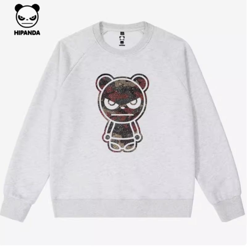 320g Cotton Bead Solid Color Raglan Sleeve Round Neck PP Bright Camouflage Bear Unisex Sweatshirt