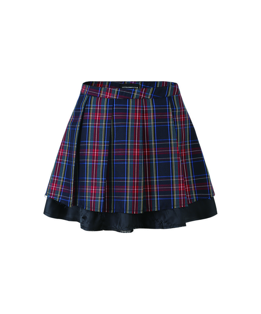 Cotton Rivers Club Layered Check Skirt (Navy)