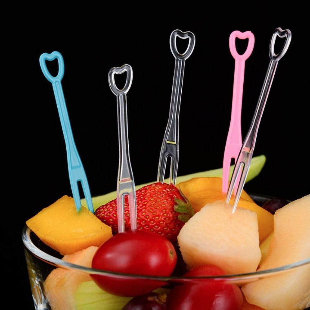 200Pcs Independent Packaging Disposable Fruit Skewers Heart Shape Cake Fork  Commercial