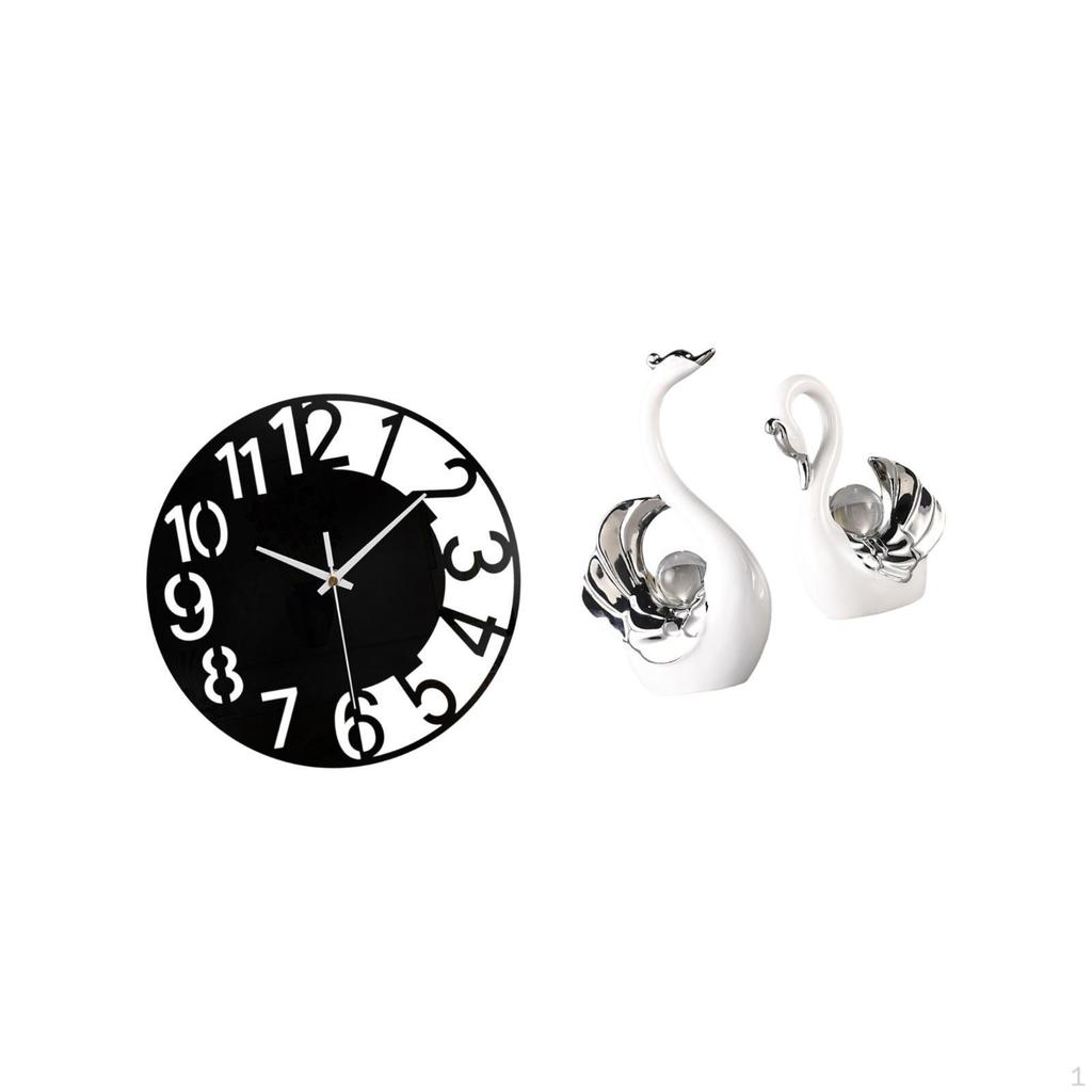 Acrylic Decorative Swan Wall Clock Silent Easy to Read Simple Round Big for Home Office Decor