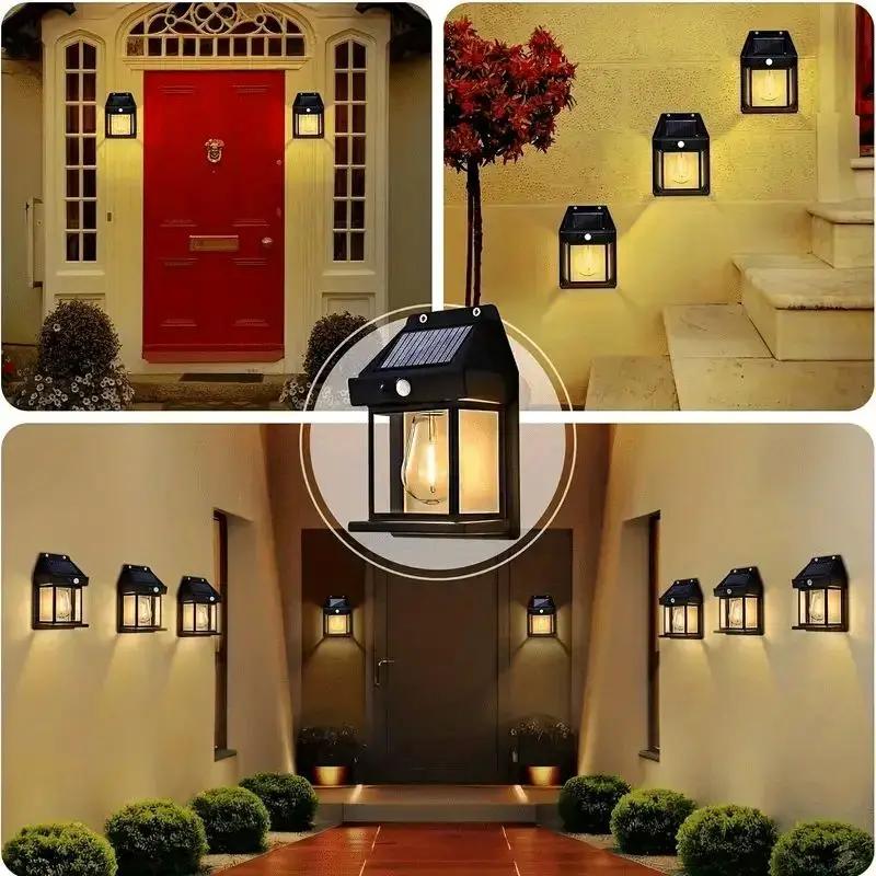 1/2/4/8 Solar Tungsten Wall Lamp IP65 Retro Tungsten Wire Design Unique Style Suitable for Garden Balcony Porch Courtyard