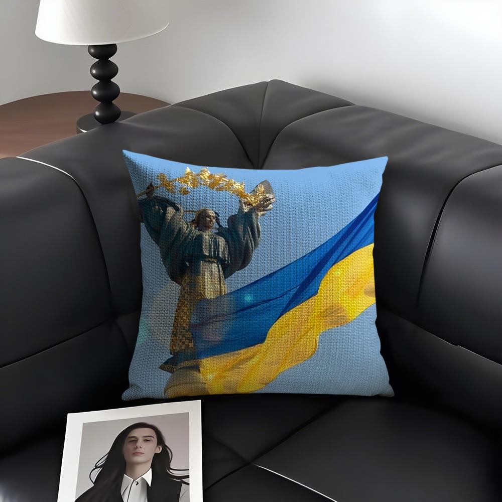Ukraine Flag Aesthetic Hot Cushion Cover Natural Linen Organic Fabric Double-Sided Printing Sofa Home Decor Gift Pillow Case