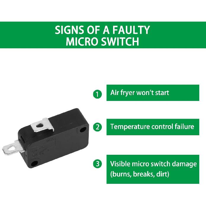 KW7-0 Micro Switch, Replacement for Air Fryer XL, Power XL, Vortex, Microswitches for Microwave Oven & Induction Cooker - Normally Open, 16A