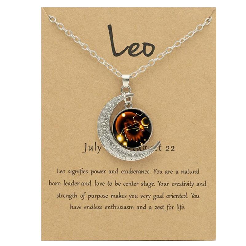 Skleněný přívěsek na krk se znamením zvěrokruhu a měsícem s kartičkou Vintage astrologické konstelace Šperky Dárky