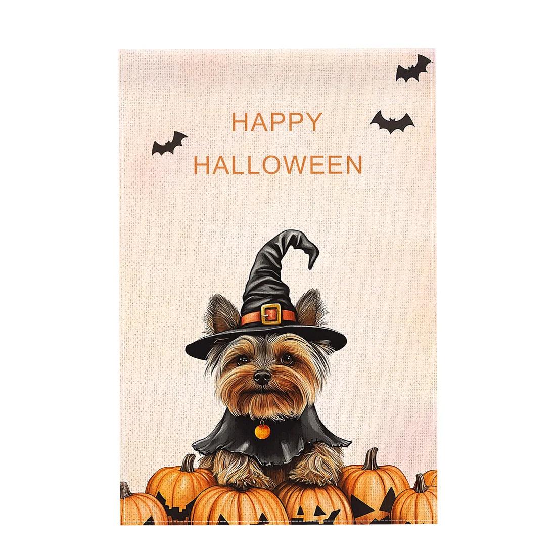 Halloween Horror Pumpkin Hanging Flags Garden Flag Banner Double-sided Printing Imitation Linen Flags Outdoor House Porch Decor 45x30cm