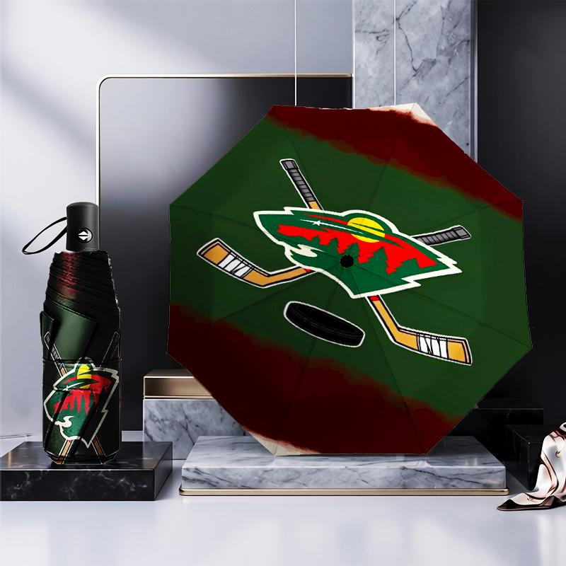 Minnesota Hockey Team Umbrella Folding Umbrella, Automatic Umbrella 8-Frame for Travel, Camping Use Gift for Halloween Christmas