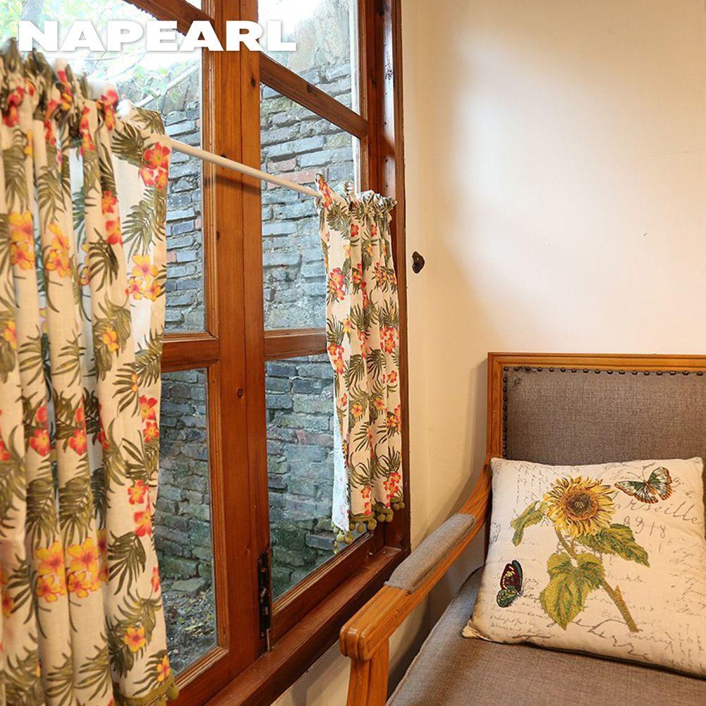 1PC NAPEARL American Countryside Style Iris Print Short Curtain Rod Pocket Partition Curtain for Kitchen Living Room Bedroom Cupboard Home Decor