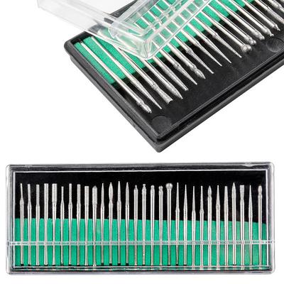 30Pcs Diamond Burs Set 2.35/3Mm Shank Rotary Tool Accessories For Electric Grinder Abrasive Drill Bits With Storage Box