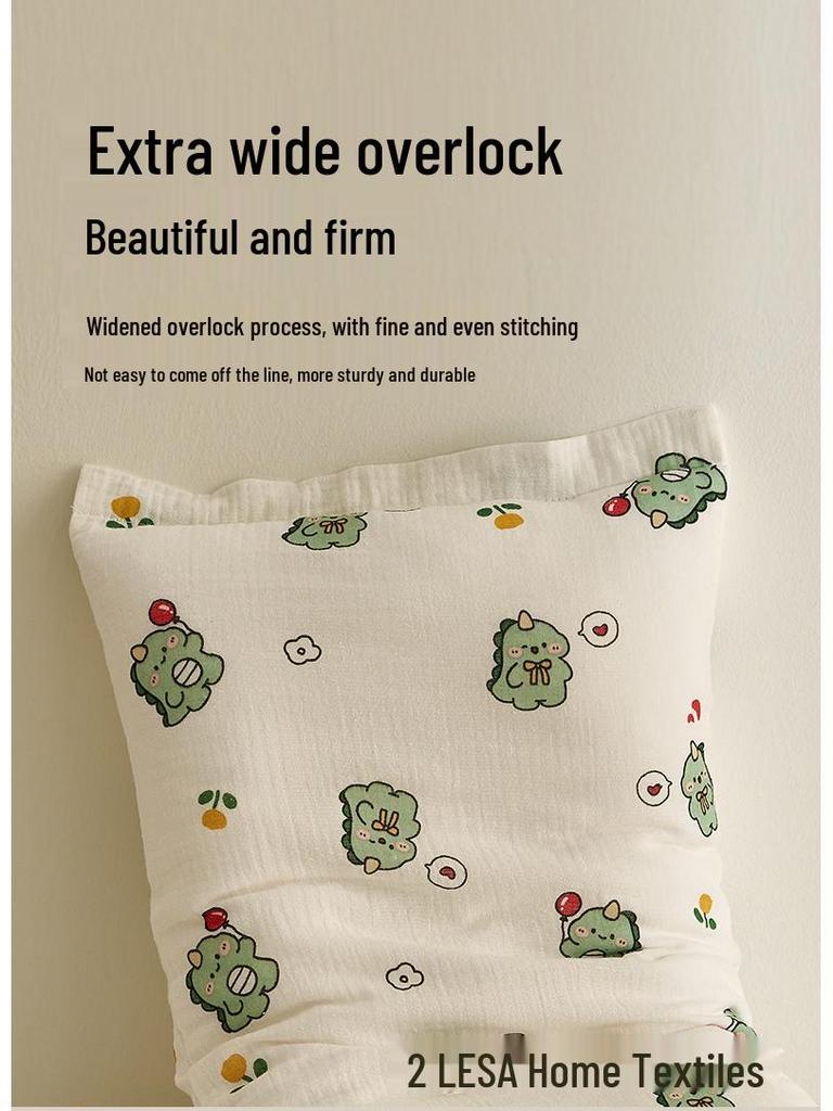 Class A Cartoon Crinkle Gauze Pillowcase Set - 100% Cotton for Kids, 2-Piece Set