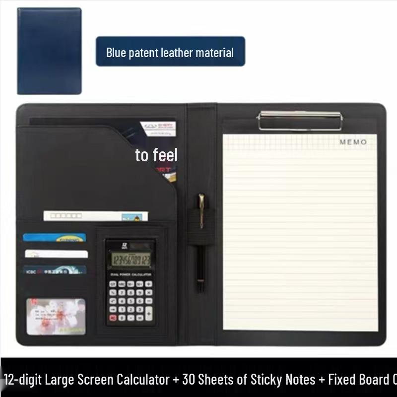 A4 Leather Business Folder with Calculator and Notepad Holder