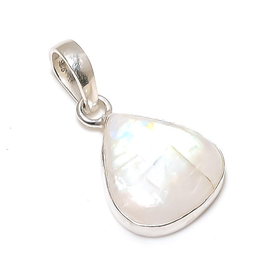Rainbow Moonstone Gemstone 925 Sterling Silver Jewelry Pendant 1.34" GK-5131