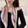 27.55inch Light Purple Flower Print Square Scarf Simulated Silk Thin Neck Scarf Elegant Style Sunscreen Headscarf For Women