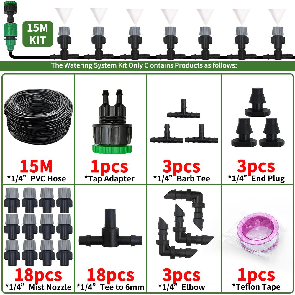 10-20M Automatic Watering Irrigation System Portable Misting Fog Nozzles Garden Hose Spray Head W/ 4/7mm Tee Connector for Patio