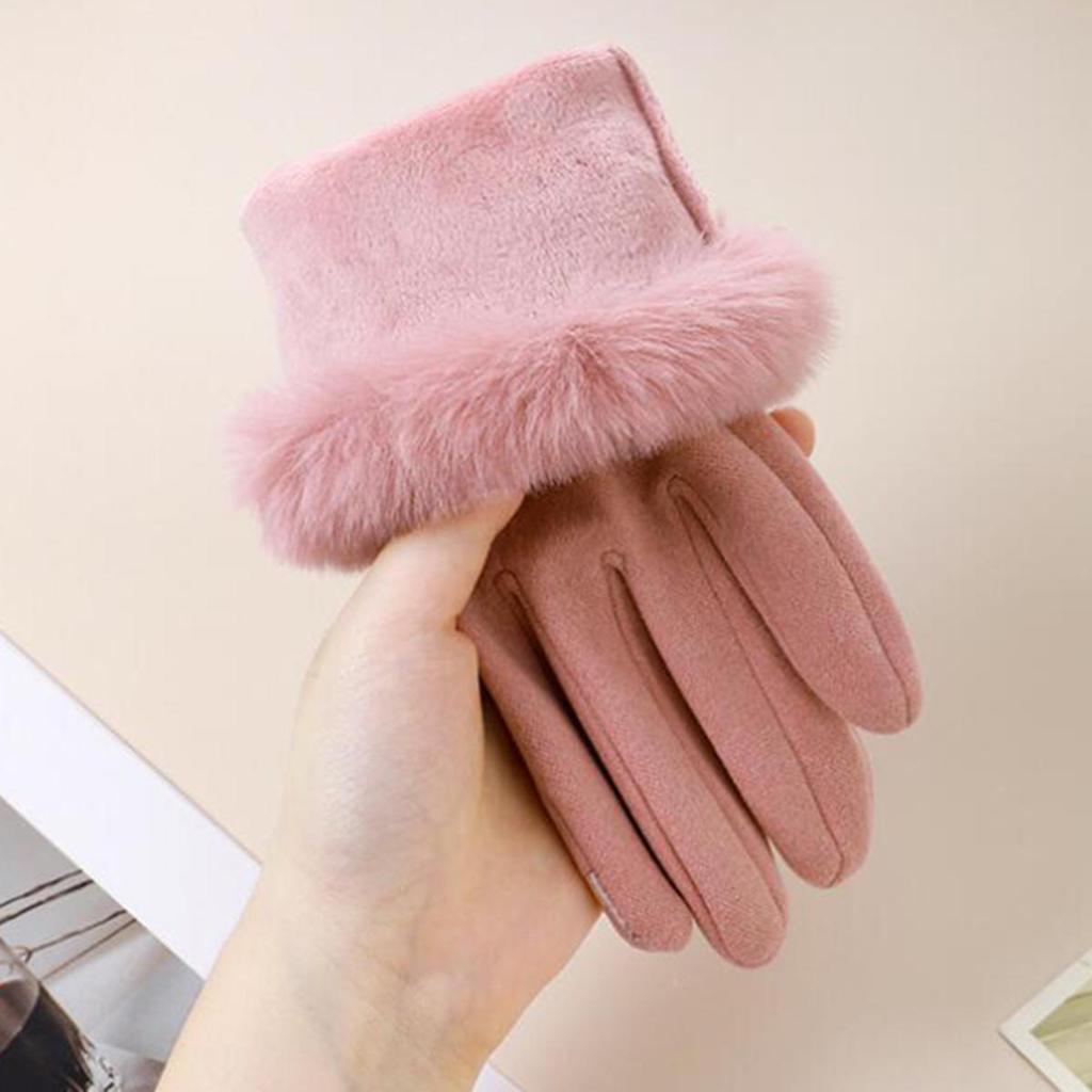 Wrist Big Hairy Solid Fashion Elegant Women's Winter Keep Warm Touch Screen Gloves Not Bloated Outdoor Cycling Windproof