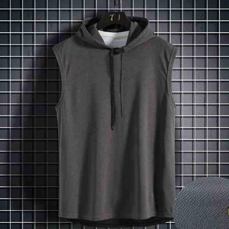 Men's Tank Tops Vest Sleeveless Tees Hooded Male T Shirt Gym Exercise Sports Golf Shirt Korean Style Casual Solid Color