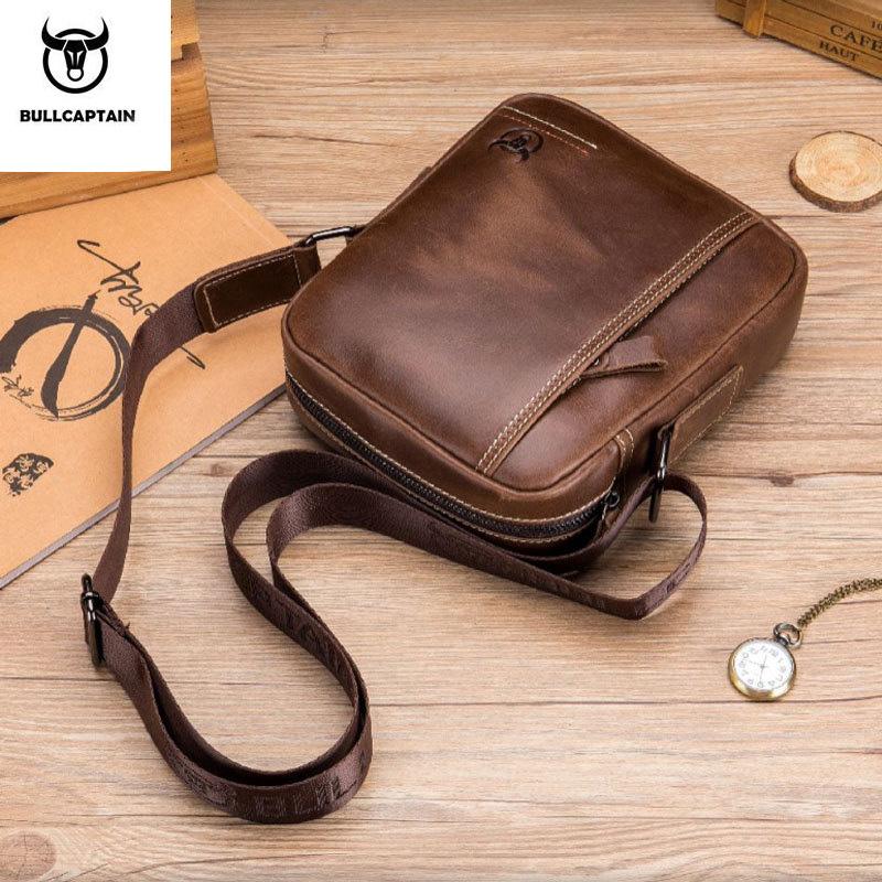 BULLCAPTAIN Herren Umhängetasche Männer Schulter Taschen Reißverschlüsse Handtaschen Große Kapazität Echtes Leder Tasche Für Männliche Messenger Tragetaschen