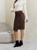 Women's Solid Color Irregular Suede Zipper Skirt High Waisted Buckle Wrapped Hip Twisted Elastic Knot Short Skirt Middle Skirt