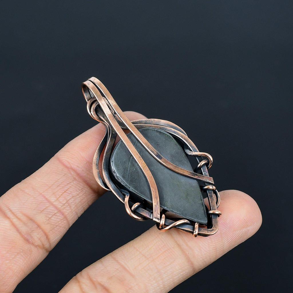 Shungite 999 Copper Wire Wrapped Pendant, Handmade Gemstone Pendant Jewelry, Gifts For Love Brand New Pendant
