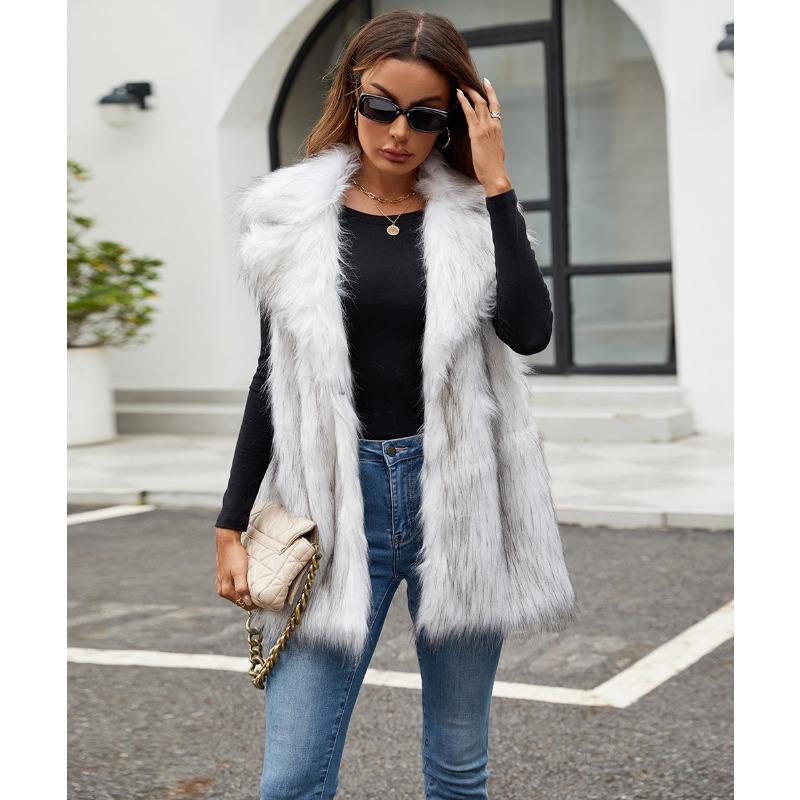 

Женский жилет с воротником из искусственного меха, жилет из искусственного меха лисы, плюшевый жилет с длинным ворсом XXXL