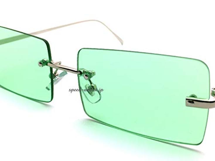 Flat Lens Square Sunglasses (Silver × Light Green)