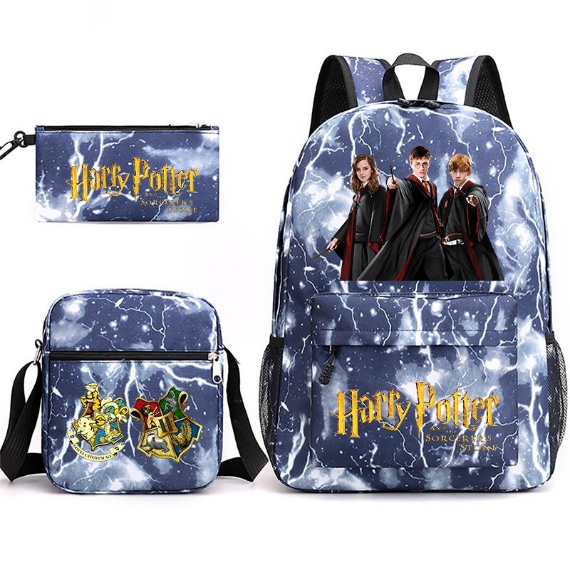 Large Capacity Schoolbag with Shoulder Strap; Student Three-piece Pencil Case Set