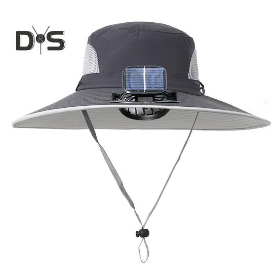 Sonnenhut mit solarbetriebenen Doppelventilatoren, breitkrempiger Outdoor-Angelhut mit USB-Aufladung, atmungsaktiver Fischerhut aus Netzstoff