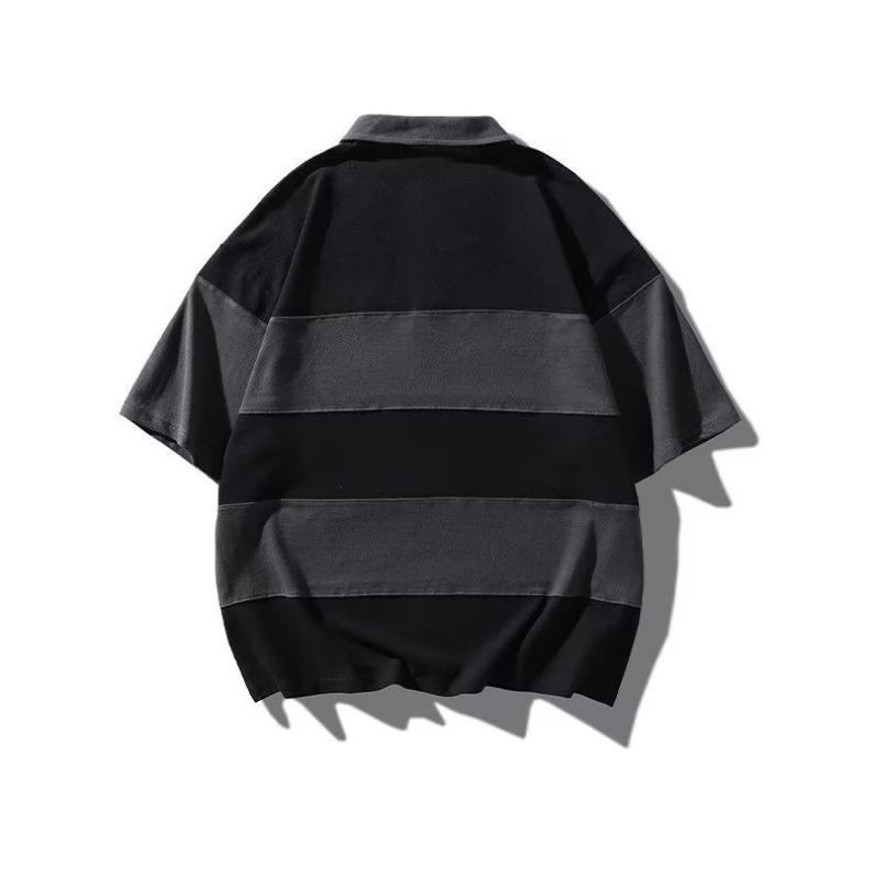 Men's Color Block Stripe Polo Shirt Casual Short Sleeve Loose Fit Streetwear Top