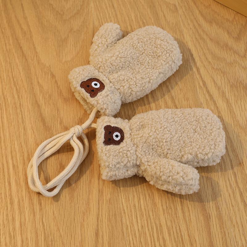 New Fleece Baby Scarf Gloves Children Winter Cute Bear Warm Mittens Scarves Student Full Finger Gloves Knitted Kids Gloves