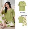 Women's Loose-Fit Pajama Set with Breast Pads - Short Sleeve & Long Pants, Versatile for Home & Outdoor Wear