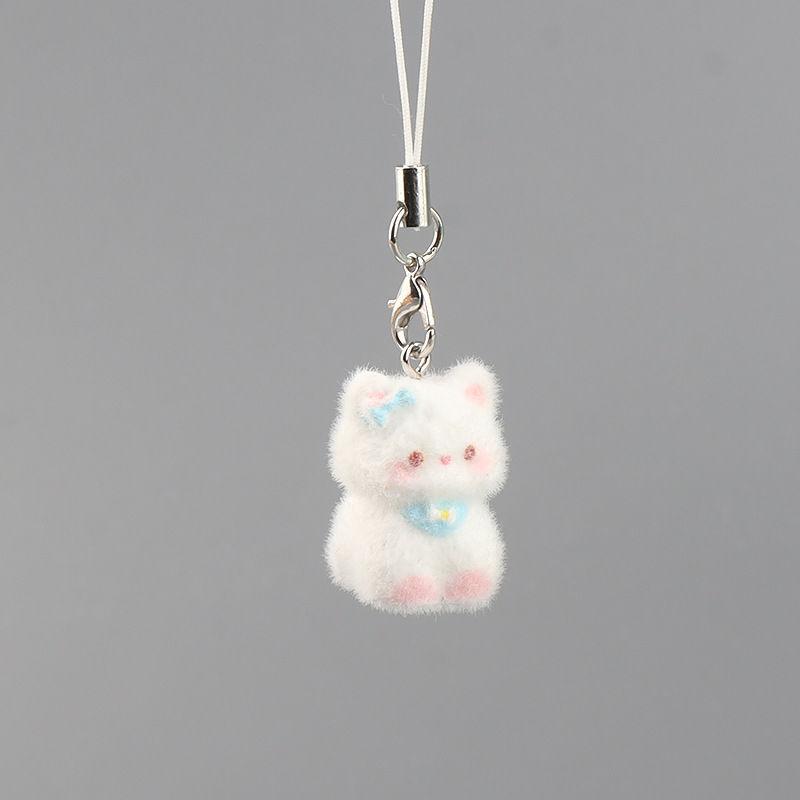 Kawaii Plush Cute Cat Keychain Flocking Animal Pendant Phone Lanyard Hanging Keycord Charm Key Chains DIY Accessories Girl Gifts