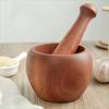 Handcrafted Wooden Garlic Mortar and Pestle Set - Traditional Herb Grinder for Kitchen Use, Durable Peachwood Construction
